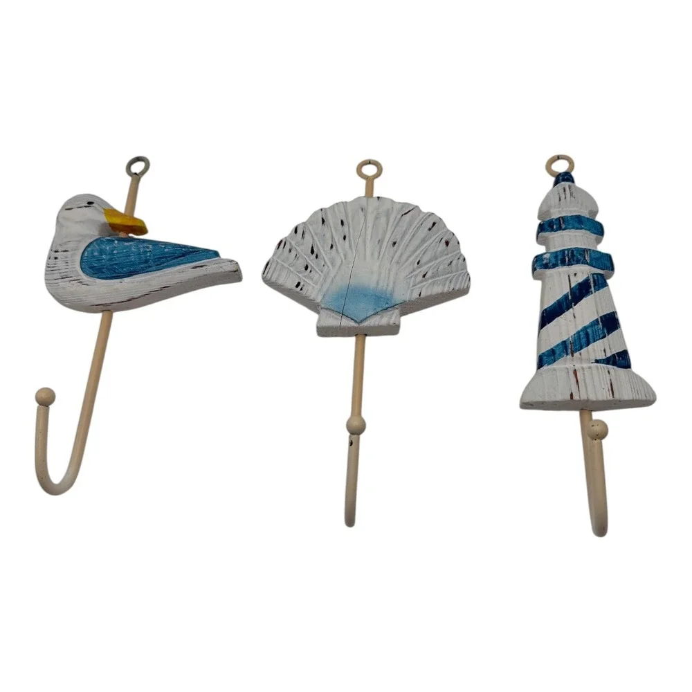 Beach Ocean Theme Wall Hooks Seagull Seashell Lighthouse - See Photos